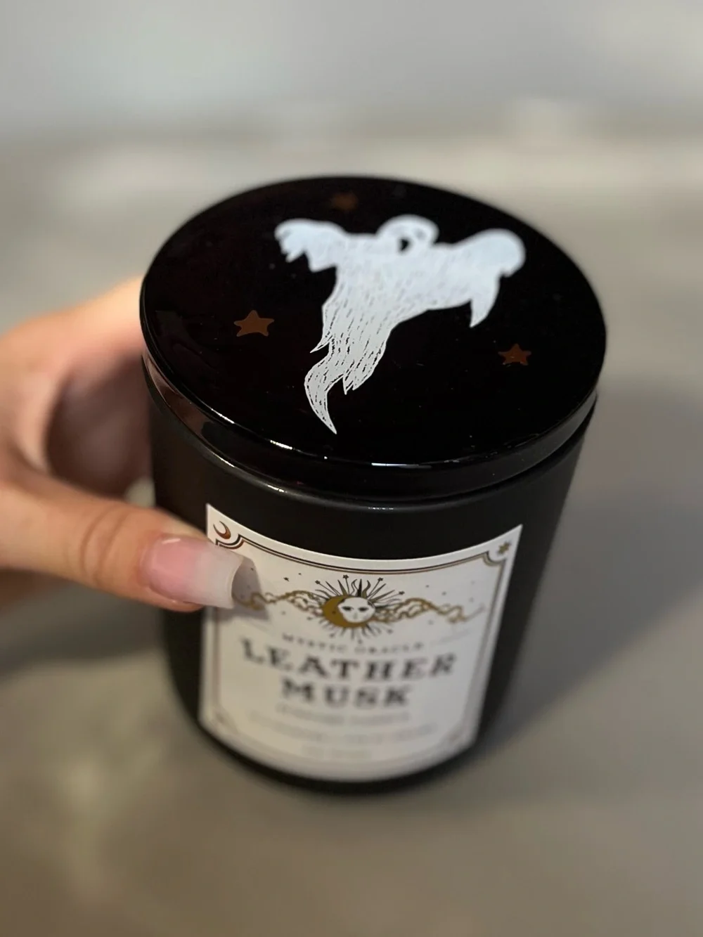 Leather Musk Scented Candle - Black ghost lid tj maxx